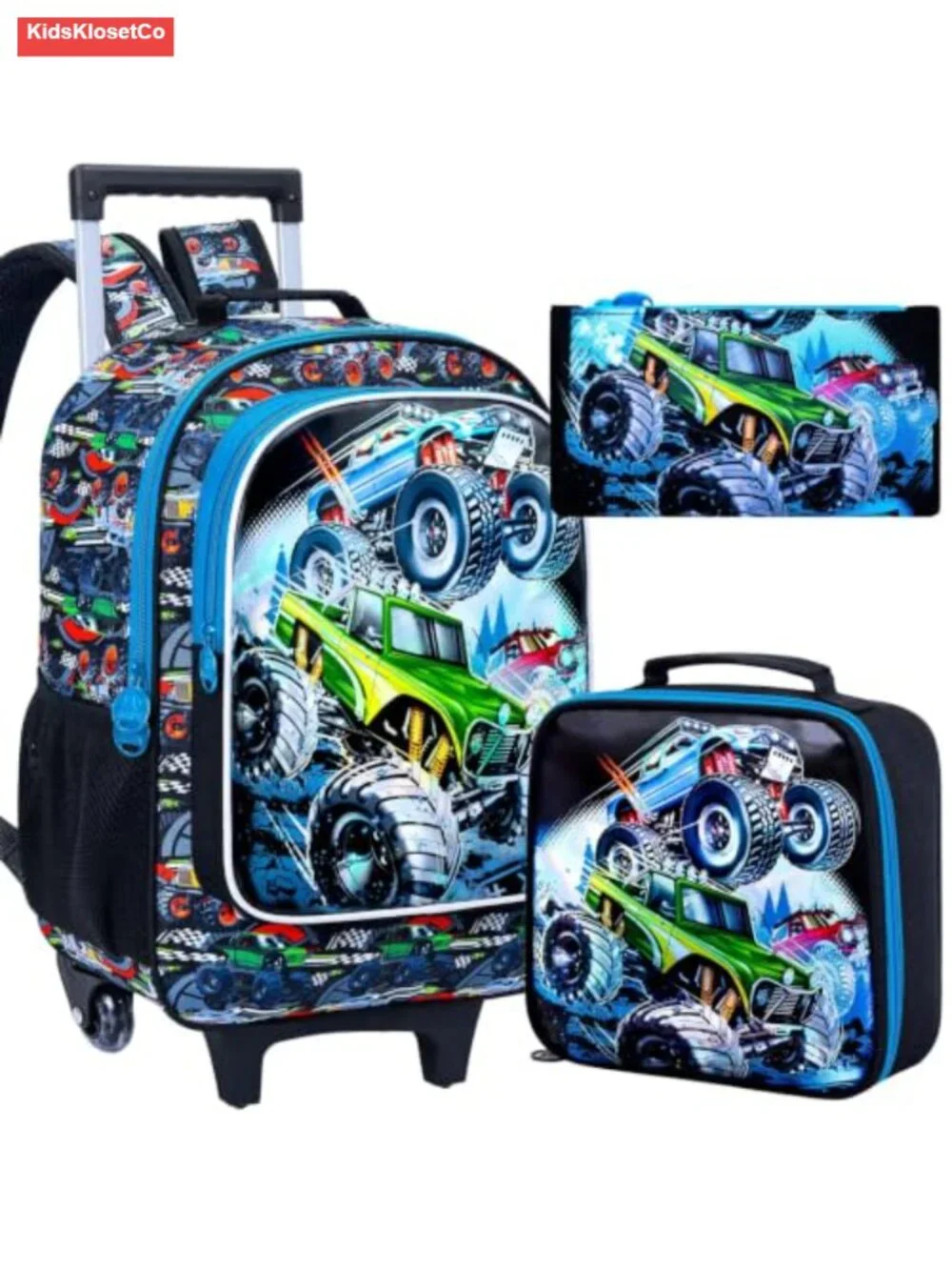 Rolling Backpack for Boys with Wheels, Telescopic Handle, Polyester, Water